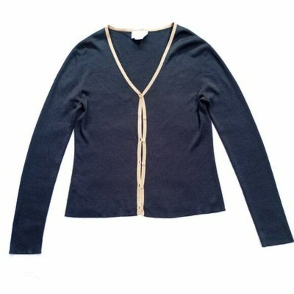 Set Gray Puff Sleeve Sweater & Ann Taylor LOFT Black Silk Cardigan Womens - Picture 3 of 16